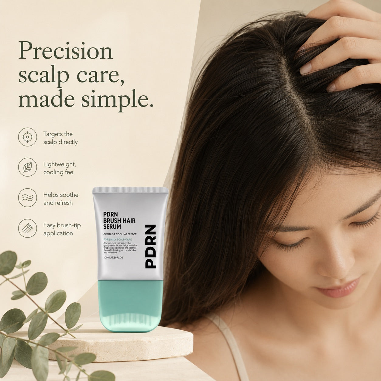 Canopy PDRN Scalp Renewal Serum applied to the scalp with the brush-tip applicator